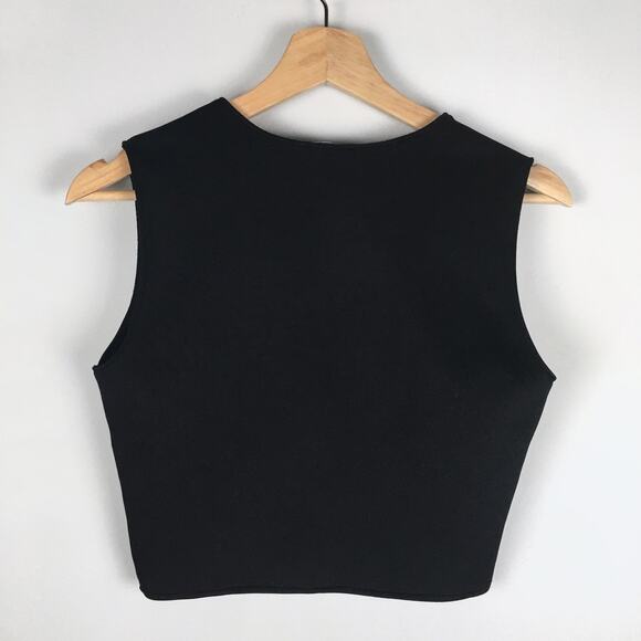 ZARA Deep V Neck Black Crop Top Vest Blouse Womens Medium Cropped - Picture 4 of 16